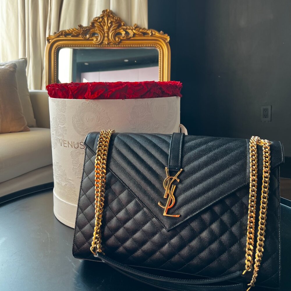 YSL Envelope Triquilt Shoulder Bag in Grained Leather